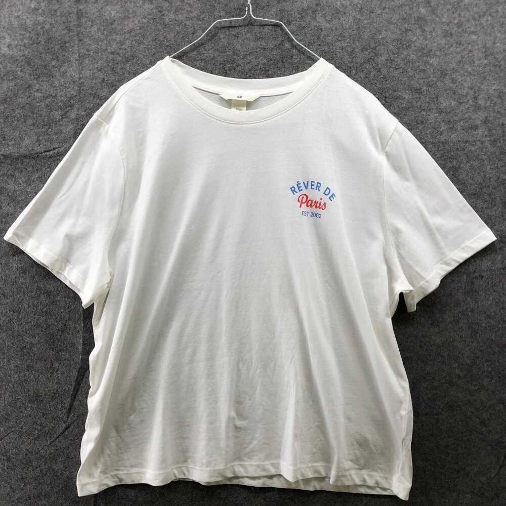 H&M Oversized T‎ Shirt Womens XL White Short Sleeve Rever de Paris Crewneck